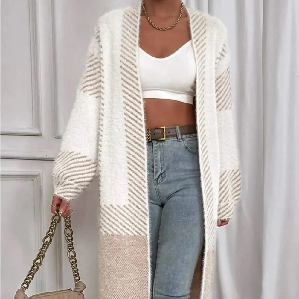 New striped pattern fuzzy cardigan jacket - Picture 8 of 9